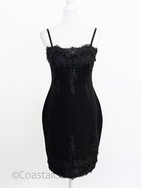 Haute Monde Bodycon Lace Dress XL Black Spaghetti Strap Cocktail Party Wedding
